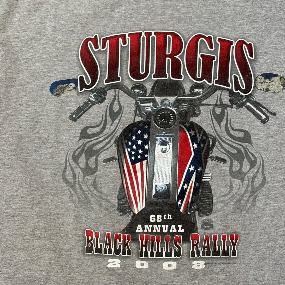 Sturgis 68th Annual Black Hills Rally 2008 T-Shirt XL Gray‎ Motorcycle  Flag - Picture 4 of 6